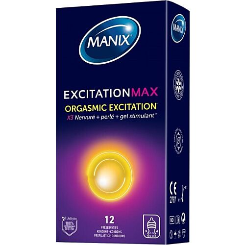 Kondomi Manix Excitation Max z estrijami in perlicami