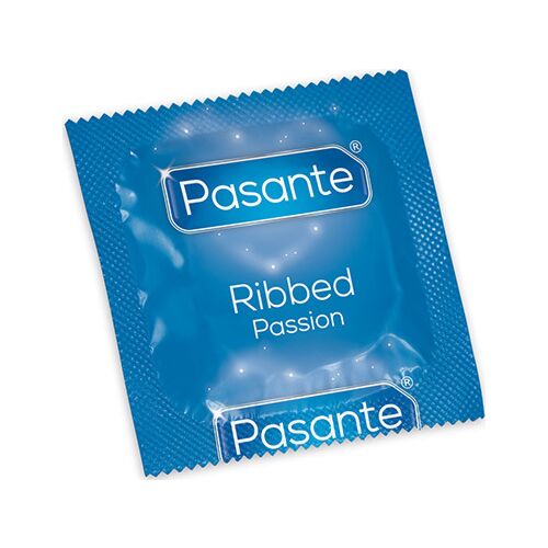 Kondomi Pasante Ribbed Passion z reliefnimi črkami
