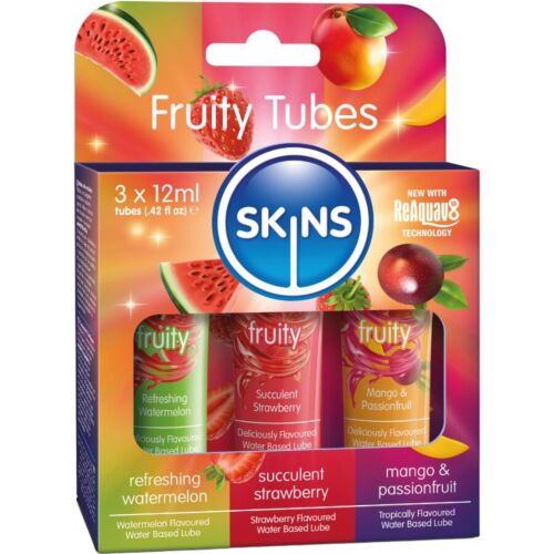 Kits Lubrikantov SKINS Fruity z okusi lubenice, jagode in manga