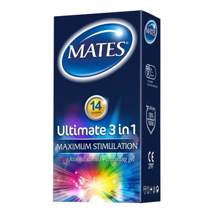 Kondomi Mates Ultimate 3 v 1 z lubrikantom Kondomi Mates Ultimate 3 v 1 z lubrikantom
