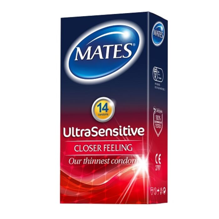 Kondomi Mates Ultra Sensitive 14 Pakiranje z naravno barvo Kondomi Mates Ultra Sensitive 14 Pakiranje z naravno barvo