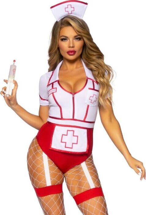 Rdeče-bel zapeljiv kostum medicinske sestre LEG AVENUE COSTUMES S