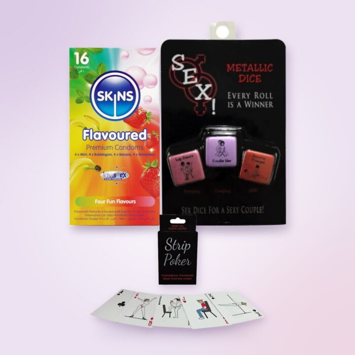 Šaljivi komplet skrivni Božiček s kartami Strip Poker in kondomi